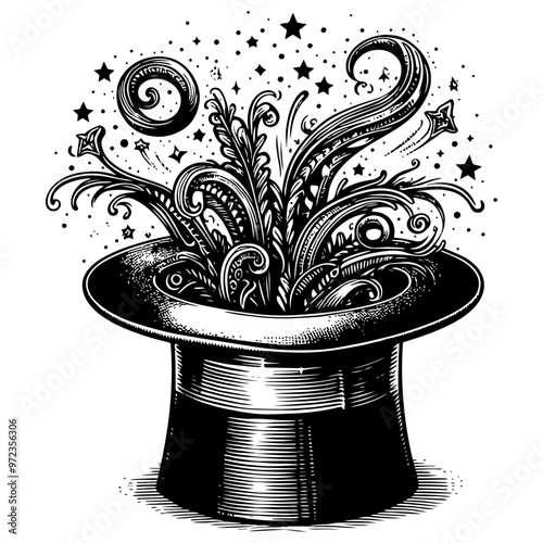 Intricately designed wizard hat with stars on white background. Vector, generative ai.