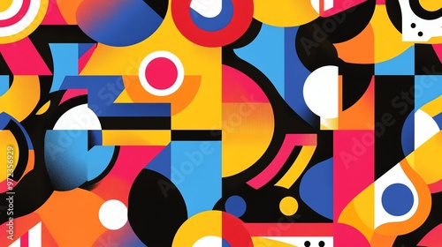 Abstract geometric pattern with bold colors and shapes.