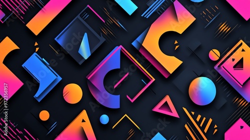 Wallpaper Mural Abstract colorful geometric shapes on a dark background. Torontodigital.ca