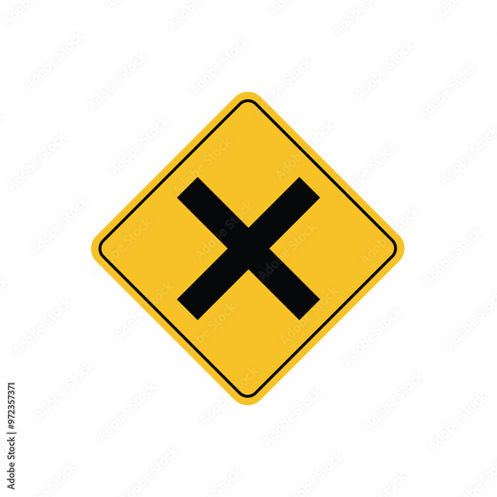 Fototapeta premium road sign icon, Danger Junction road on yellow rhombus board. suitable for poster use and web icon 