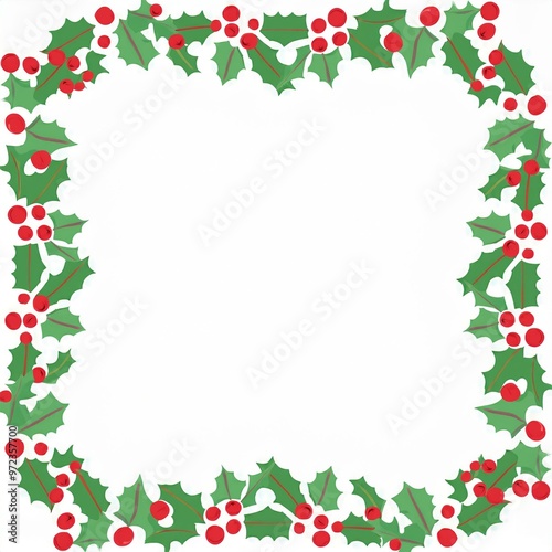 christmas frame border square blank template with holy leaves and berries