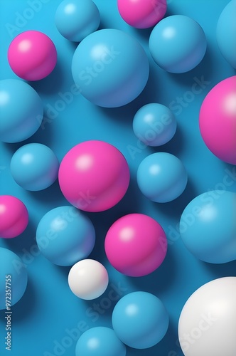 Blue, white, pink and yellow spheres, 3d render spheres for your walpaper, monitor or presentation background