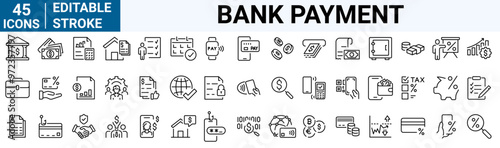 Bank and payment web line icons collection. cash, saving, financial goal, profit. Editable stroke. Vector illustration