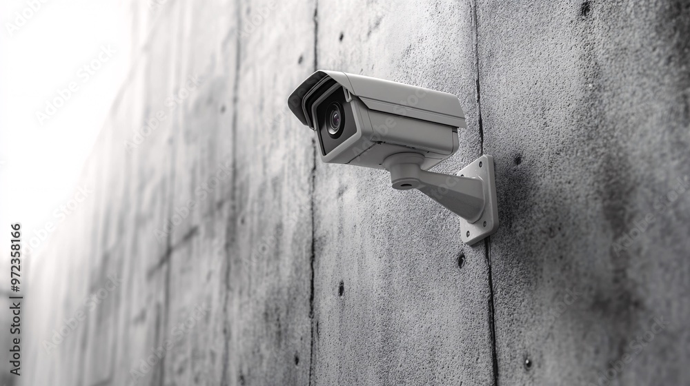 105. High-quality 3D rendering of a white CCTV camera, designed for hidden observation, attached to a concrete wall, illustrating the importance of privacy and security 105. High-quality 3D rendering of a white CCTV camera, designed for hidden observation, attached to a concrete wall, illustrating the importance of privacy and security