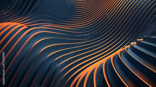 A mesmerizing abstract landscape of flowing lines, showcasing a blend of dark tones and vibrant orange highlights.