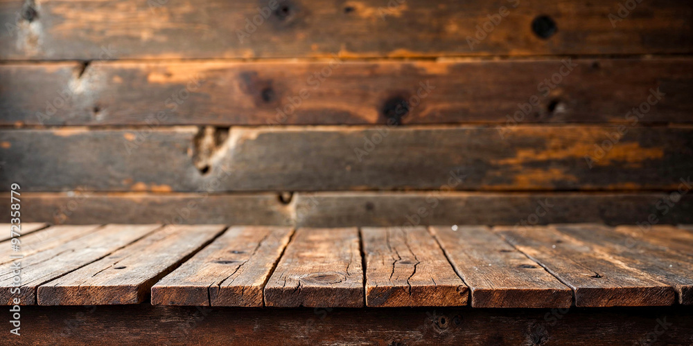 Rustic Wooden Table with Wooden Wall Background