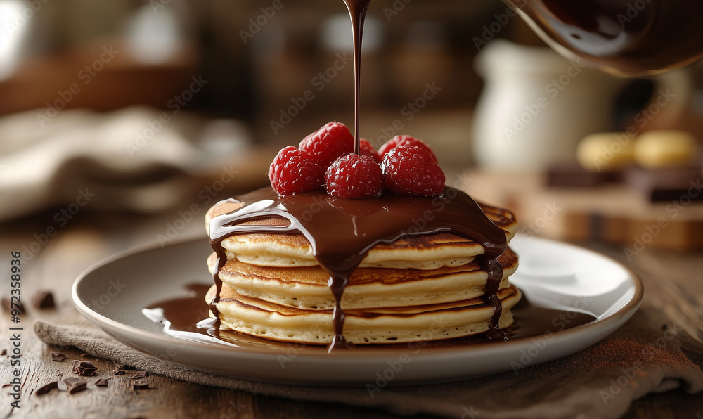 Pancakes with Chocolate and Raspberries