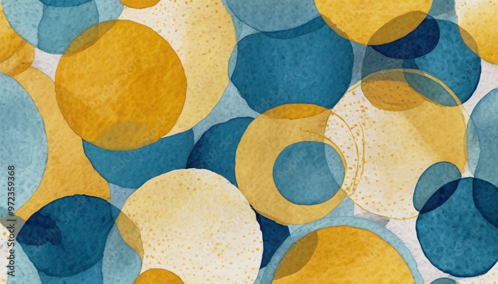 Abstract background with yellow and blue watercolor circles, hand-drawn stripes Abstract background with yellow and blue watercolor circles, hand-drawn stripes