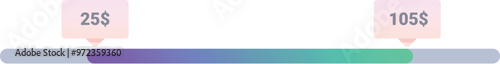 Minimalistic price range slider with gradient from purple to aqua, showing minimum and maximum value