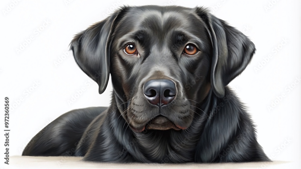 Adorable black Labrador Retriever illustration, intricately detailed with soft, expressive eyes, floppy ears, and a Adorable black Labrador Retriever illustration, intricately detailed with soft, expressive eyes, floppy ears, and a