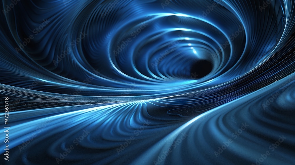 Fototapeta premium A mesmerizing blue tunnel with swirling patterns, representing depth and motion in a futuristic digital landscape. Product presentation background.