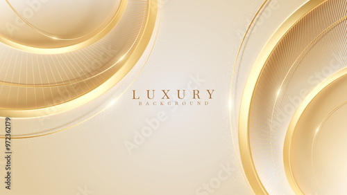 Abstract gold luxury background with elegant golden curve decoration and glittering light effect.