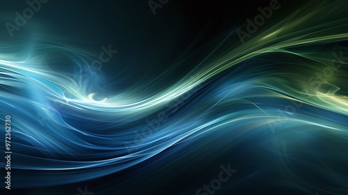 A mesmerizing swirl of blue and green hues, creating a dynamic energy flow against a dark backdrop, ideal for abstract art. Product presentation background.