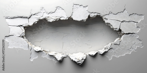 3d abstract hole on a broken white wall blank space