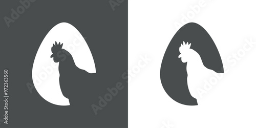 Logo animal de granja. Silueta de huevo con gallina en espacio negativo
