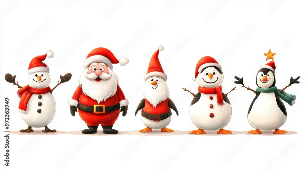 Christmas vector collection with Santa Claus, snowman, and penguin characters, Christmas vector collection with Santa Claus, snowman, and penguin characters,