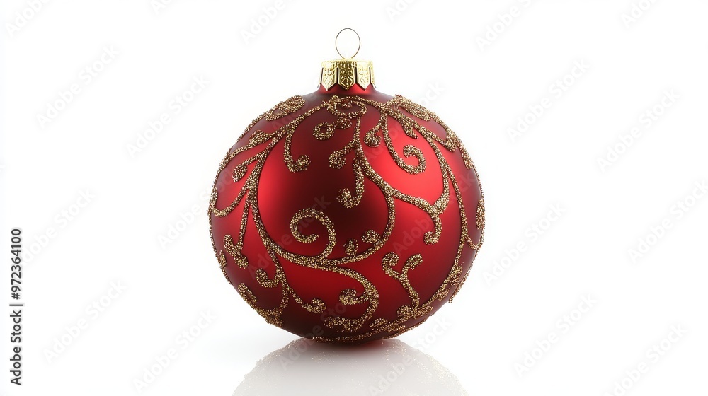 Red Christmas Ornament with Gold Design on White Background Red Christmas Ornament with Gold Design on White Background