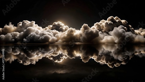 Mysterious clouds reflecting over a dark surface for atmospheric photography concepts photo