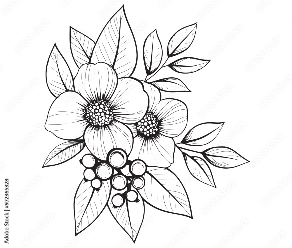 Fototapeta premium Background with flowers art Illustration flower line