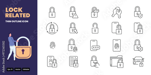 lock related thin outline icon vector design good for web and mobile app