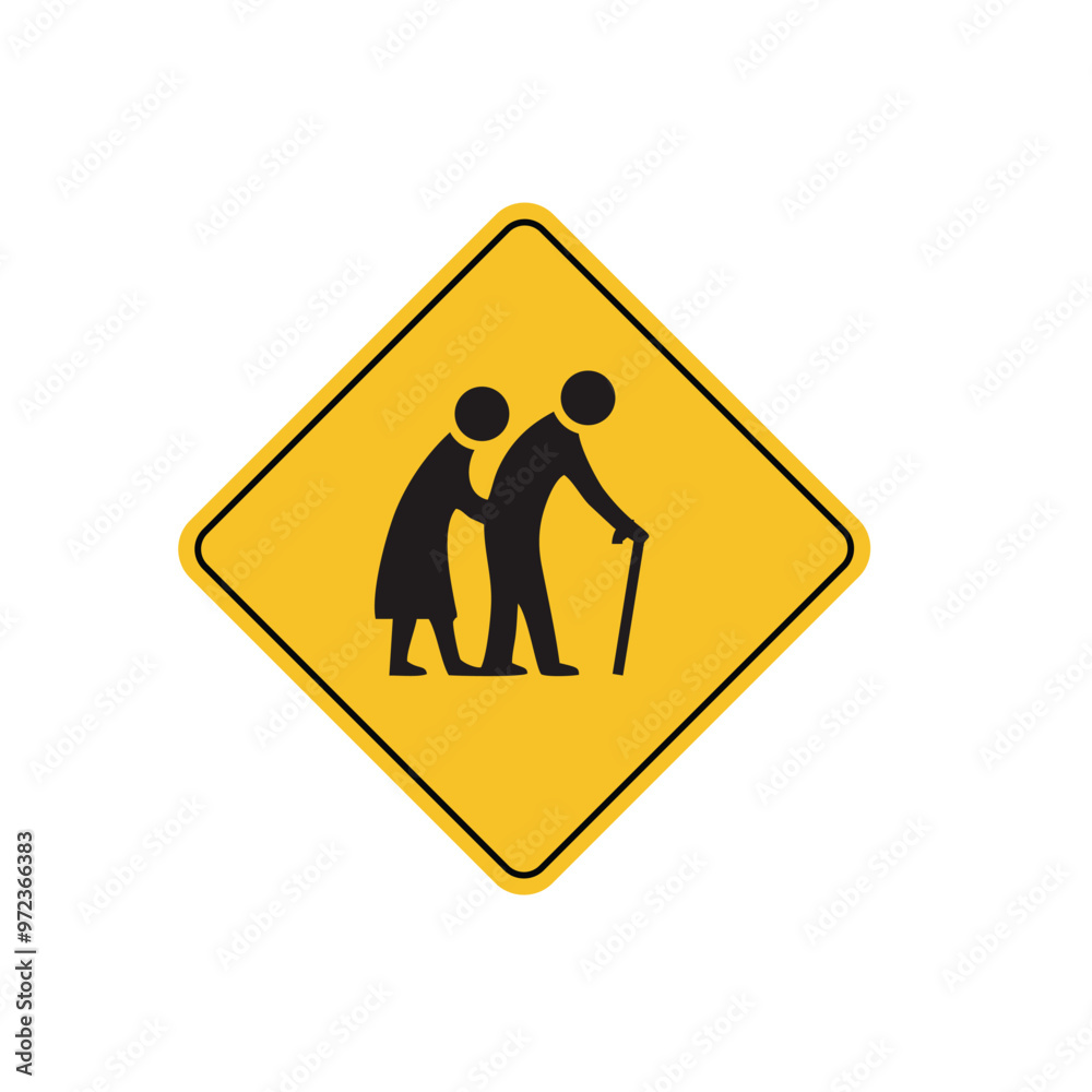 road sign icon, Frail Pedestrians on yellow rhombus. board.suitable for poster use and web icon road sign icon, Frail Pedestrians on yellow rhombus. board.suitable for poster use and web icon