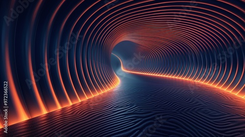 A stunning abstract tunnel featuring glowing lines and a wave-like structure, creating a mesmerizing sense of depth and movement. Product presentation background.