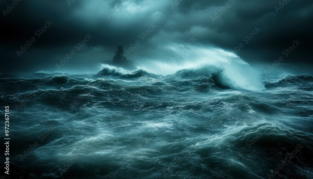 A lone lighthouse stands tall amidst a stormy sea A lone lighthouse stands tall amidst a stormy sea