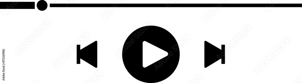 Music or video play bar icon. Audio player for songs or podcast playlist. Player button vector isolated on transparent background. Modern social media button interface template live digital stream. Music or video play bar icon. Audio player for songs or podcast playlist. Player button vector isolated on transparent background. Modern social media button interface template live digital stream.