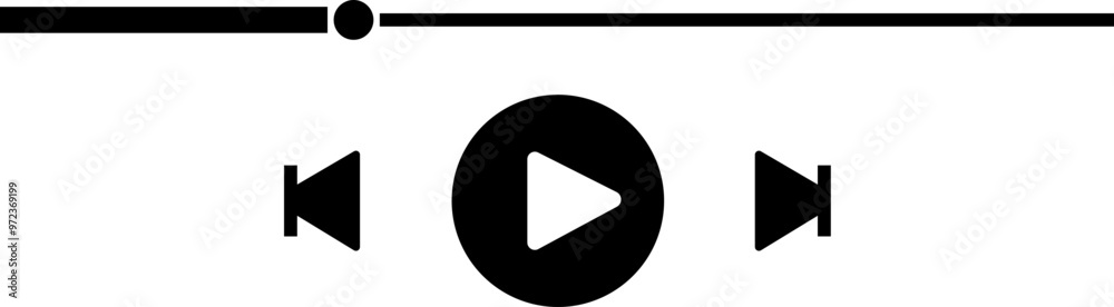 Music or video play bar icon. Audio player for songs or podcast playlist. Player button vector isolated on transparent background. Modern social media button interface template live digital stream. Music or video play bar icon. Audio player for songs or podcast playlist. Player button vector isolated on transparent background. Modern social media button interface template live digital stream.
