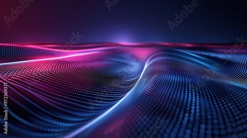 A vibrant abstract background featuring flowing waves of pink and blue light, creating a dynamic and modern digital atmosphere.