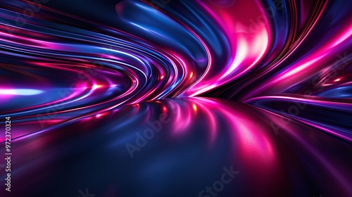 A vibrant abstract image showcasing flowing lines of pink and blue light, creating a sense of depth and motion.