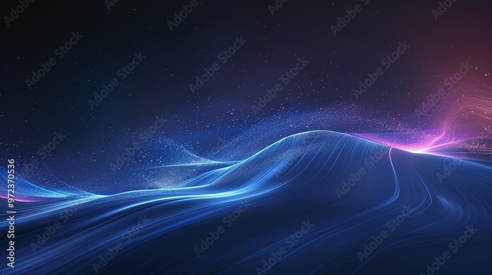 Fototapeta premium A vibrant abstract landscape featuring flowing blue and pink waves, perfect for backgrounds and modern design projects. Product presentation background.