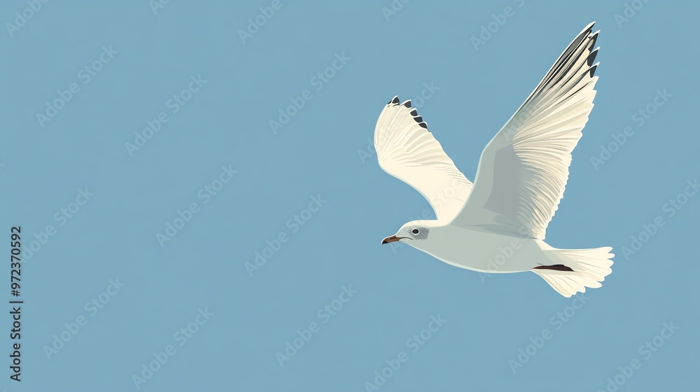 Fototapeta White seagull flying in a blue sky.