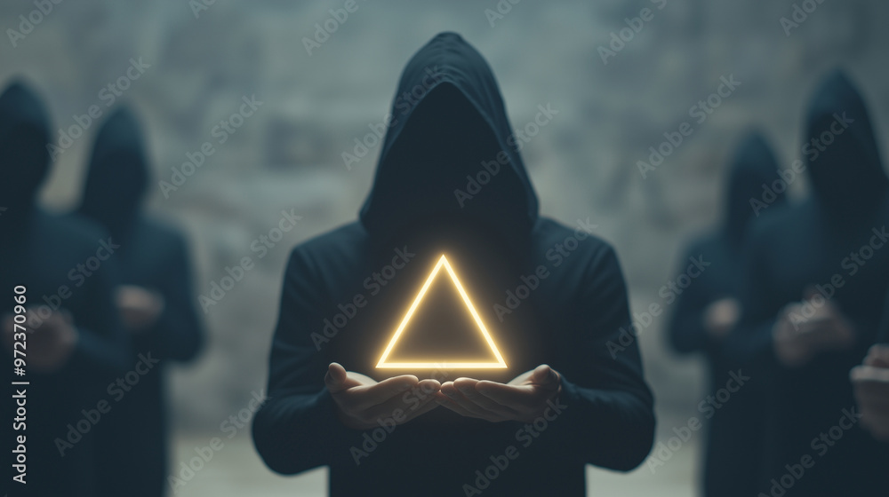 closeup of a secret Illuminati meeting in underground chamber