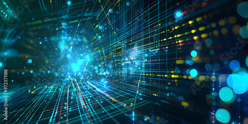 Futuristic digital background with grids and advanced technology elements for a high-tech immersive experience..