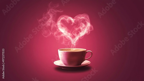A cup of coffee with steam forming a heart shape.