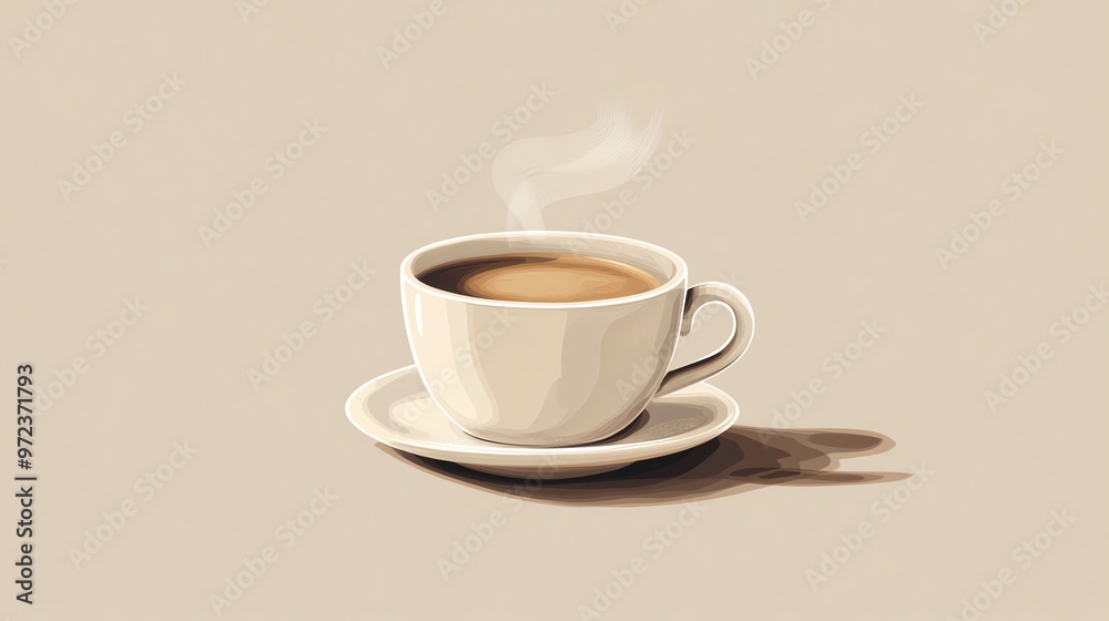 A steaming cup of coffee on a saucer. A steaming cup of coffee on a saucer.
