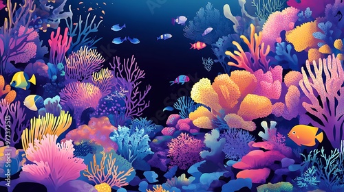 Vibrant Underwater Coral Reef with Colorful Fish