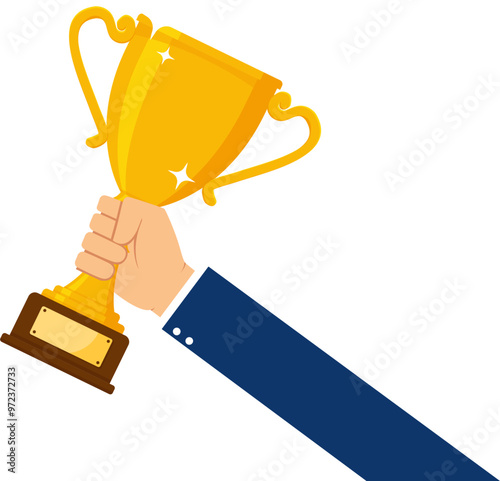 hand holding Gold Trophy Cup
