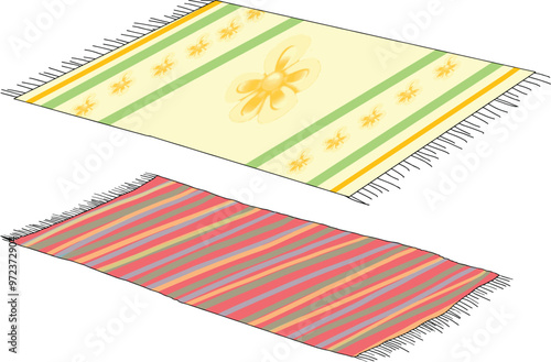 Colourful and patterned rug.