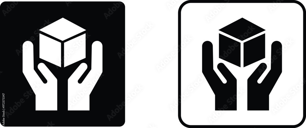 Handle with care sign icons set isolated on transparent background, black vector collection. Fragile box symbol Logistics and delivery shipping label. hand holding box important package handing sign. Handle with care sign icons set isolated on transparent background, black vector collection. Fragile box symbol Logistics and delivery shipping label. hand holding box important package handing sign.