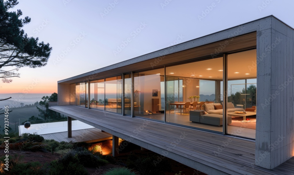Minimalist Modern House in Pine Forest, Portugal at Dusk Minimalist Modern House in Pine Forest, Portugal at Dusk