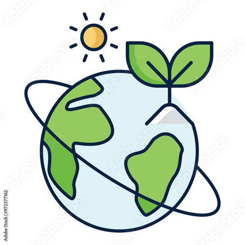 Global Reforestation Icon Design. Represents Sustainability, Eco-Friendly Solutions, Conservation Efforts, Environmental Awareness. Vector icon with editable Stroke.