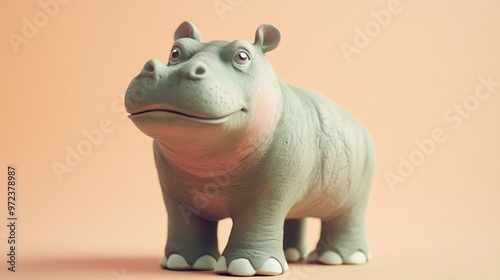 13. Whimsical clay hippopotamus in soft pastels, with a matte finish that highlights its adorable features. Perfect for icons, 3D models, or adding a playful touch to digital designs. Gentle, muted