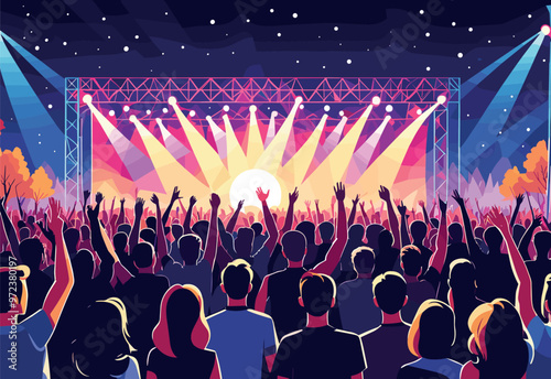 Excited Crowd at Outdoor Night Music Concert