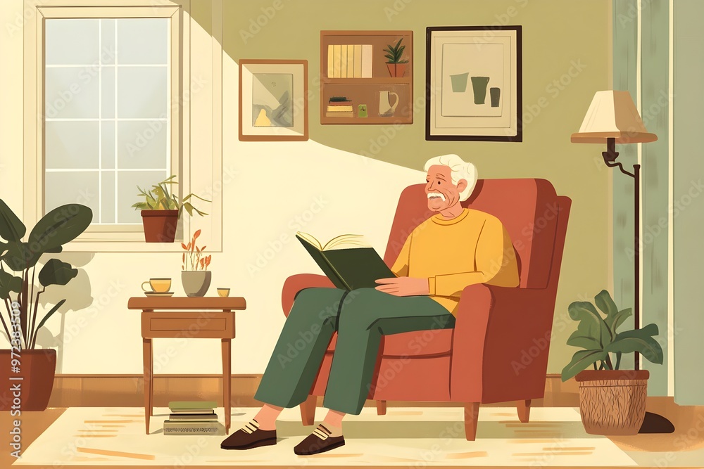An older man is sitting in a chair reading a book An older man is sitting in a chair reading a book