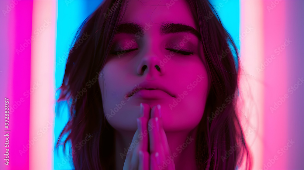 Fototapeta premium Woman Praying And Contemplating. Peace Mind