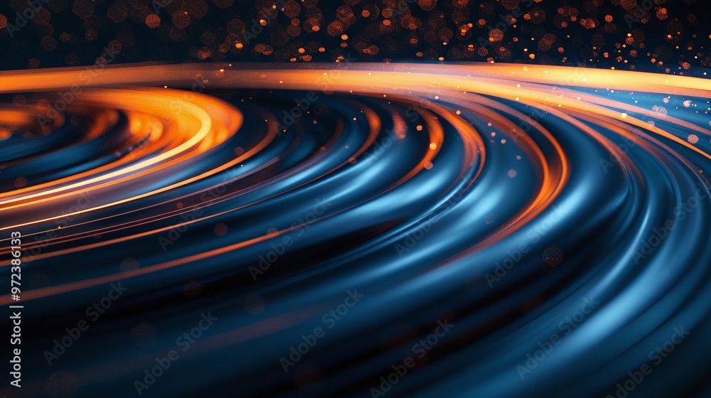 Fototapeta premium Abstract swirling pattern with vibrant hues of blue and orange creating a dynamic and energetic visual experience. Product presentation background.