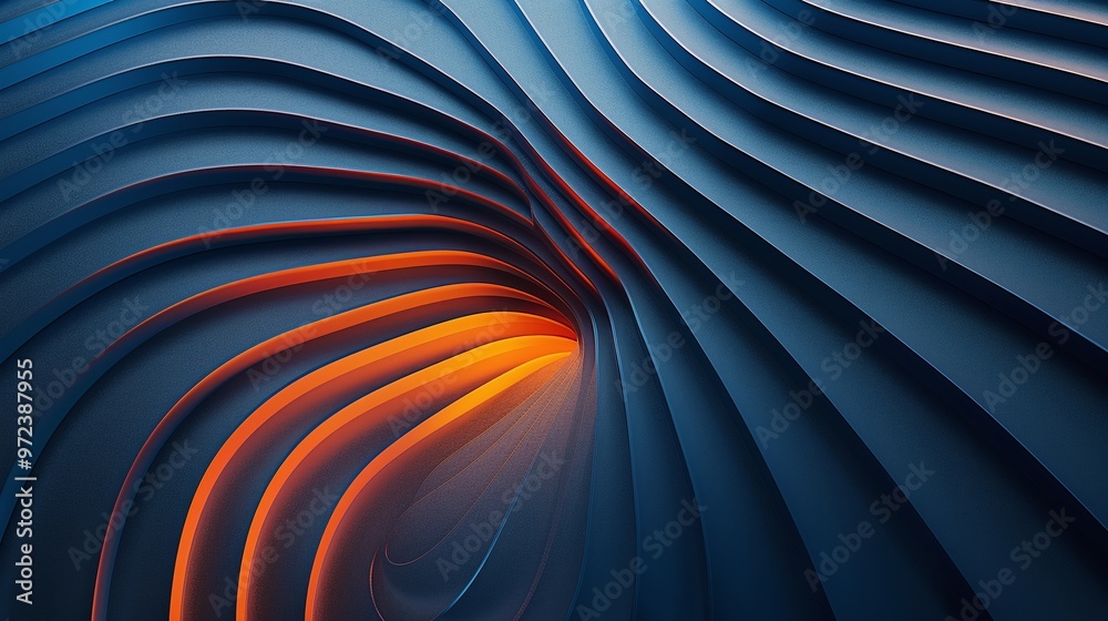 Obraz premium Abstract wave pattern featuring deep blue and vibrant orange tones, creating a dynamic visual experience.