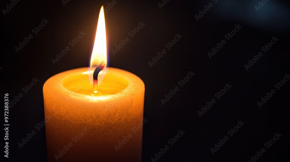 A close-up of a single candle flame glowing in the dark, representing hope and warmth